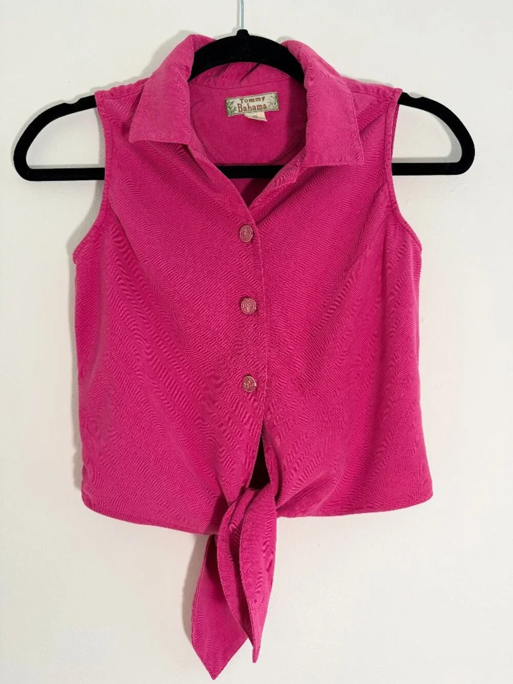 Tommy Bahama Pink 100% Silk Tie Front Sleeveless Blouse XS Y2K Vacation Coastal - Picture 2 of 4